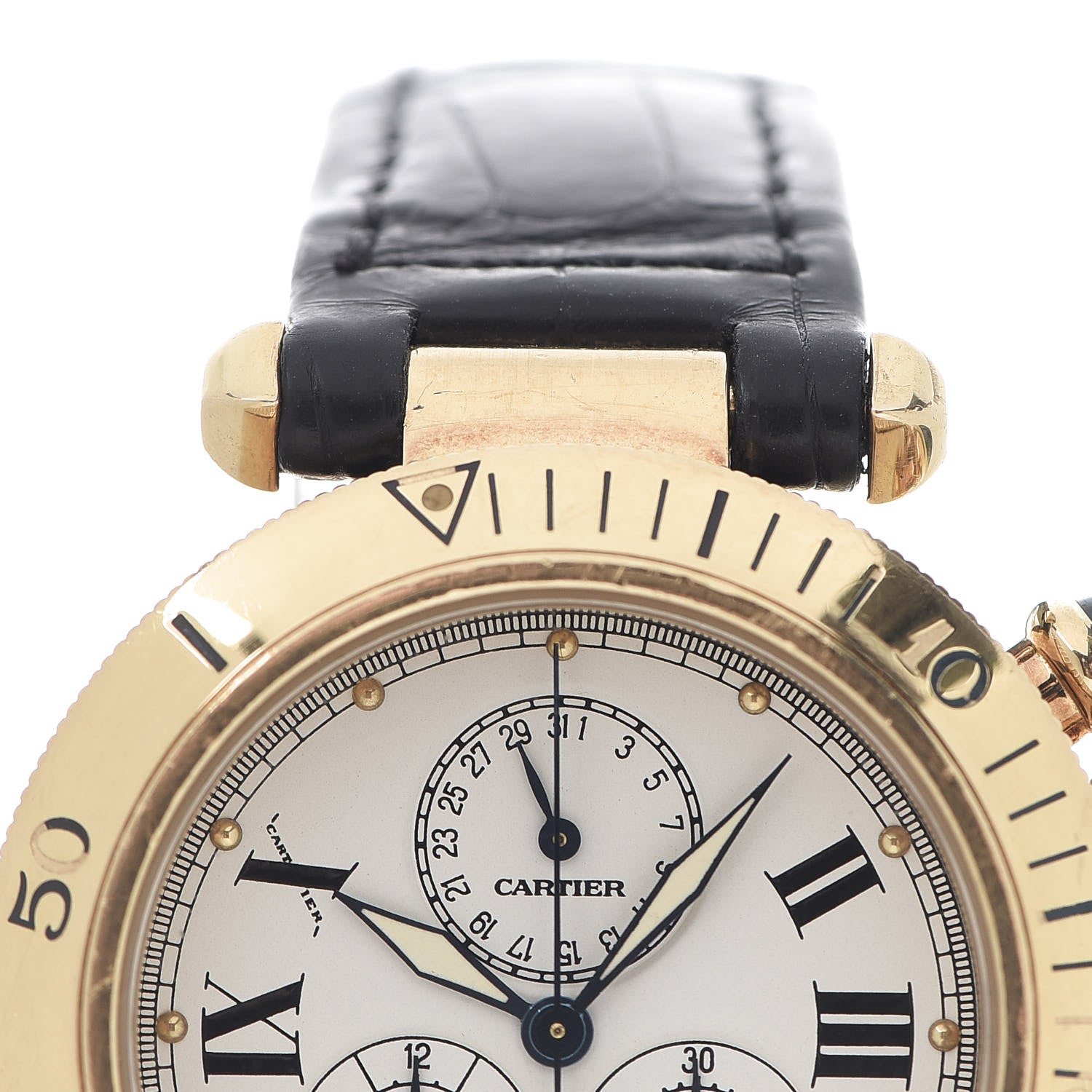 Cartier 18K Yellow Gold Alligator 35mm Pasha C Chronograph Quartz Watch 10 of 10