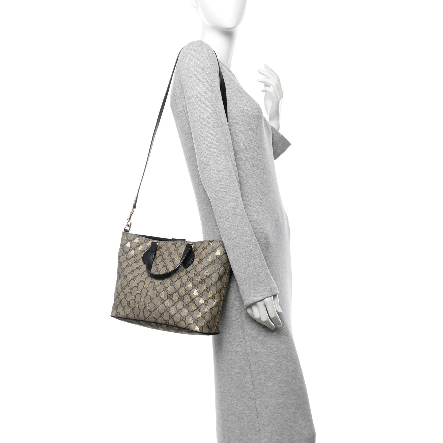 Gucci Soft GG Supreme Monogram Bees Small Crossbody Tote Beige Oro Black 2 of 14