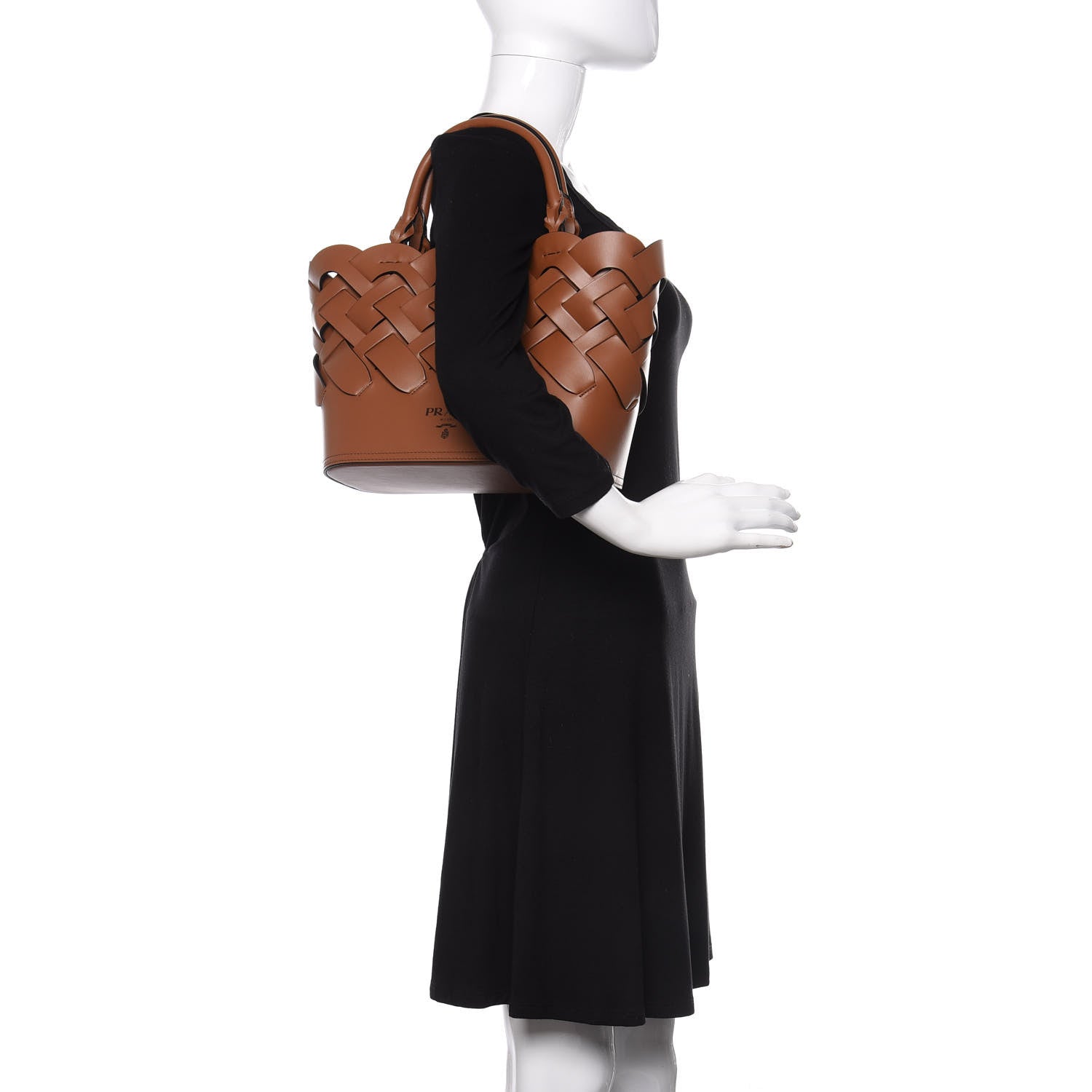 Prada Vitello Intreccio Tote Bag Cognac Black 2 of 10