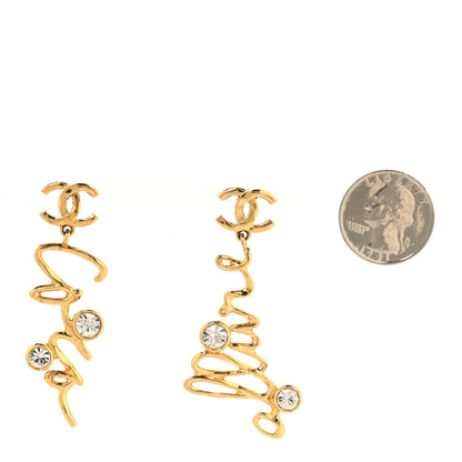 Chanel Metal Crystal Coco Script CC Drop Earrings Gold 2 of 5