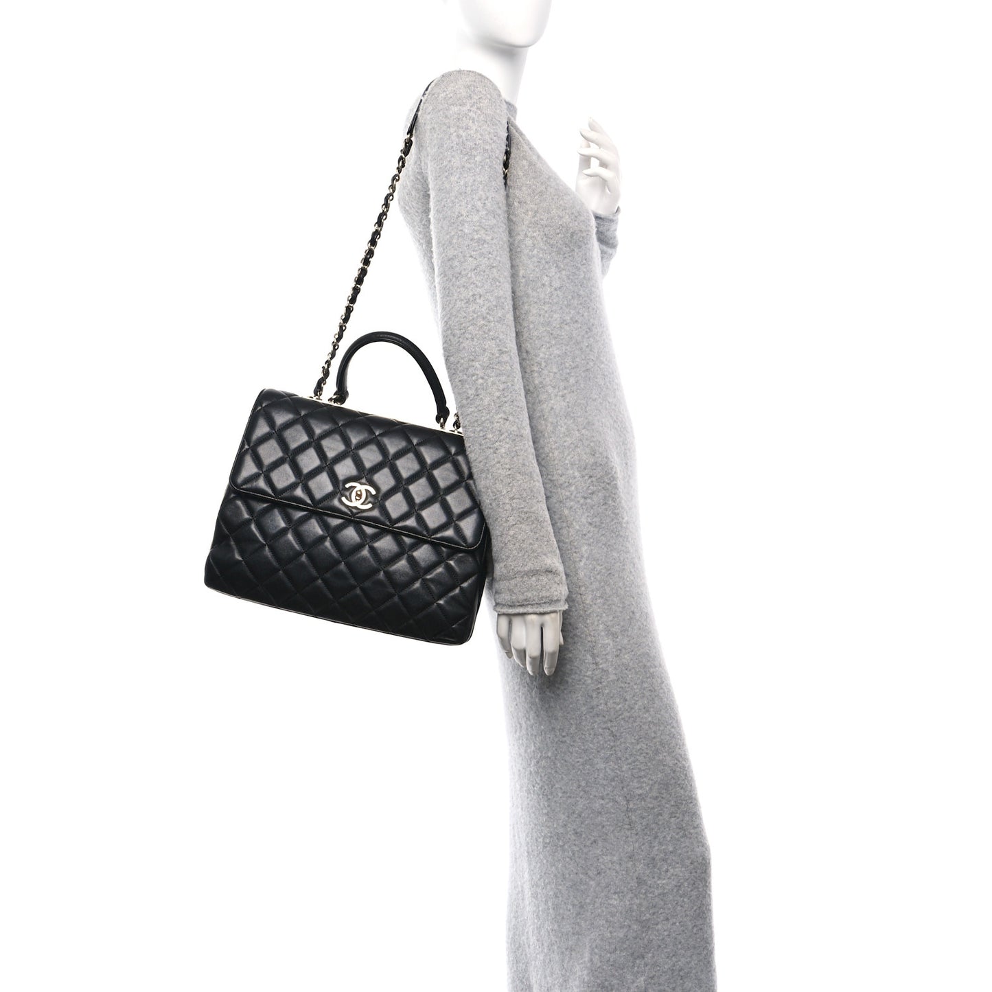 Lambskin Quilted Large Trendy CC Dual Handle Flap Bag Black