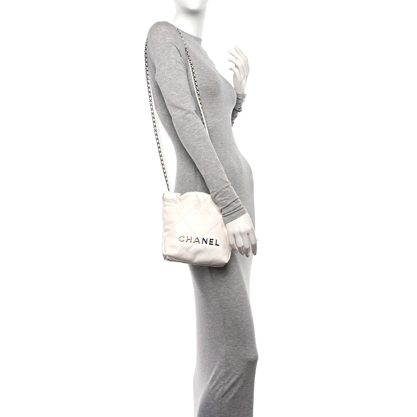 Shiny Calfskin Quilted Rainbow Mini Chanel 22 White