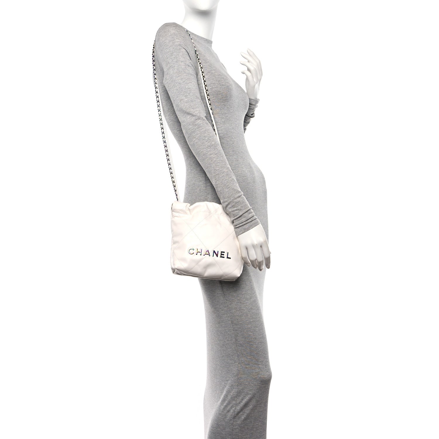 Chanel Shiny Calfskin Quilted Rainbow Mini Chanel 22 White 2 of 11