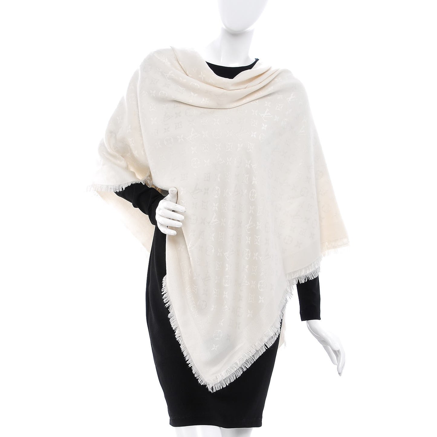 Wool Silk Monogram Shawl White