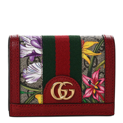 Gucci GG Supreme Monogram Flora Web Ophidia Card Case Red 1 of 6