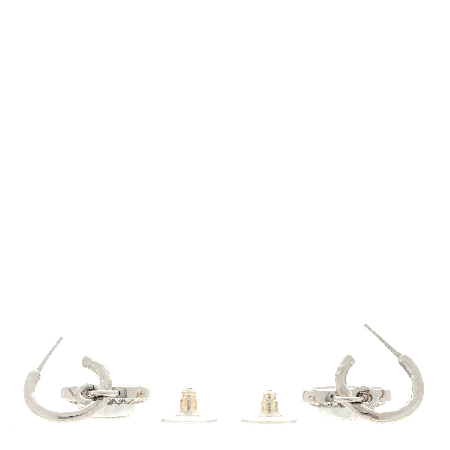 Chanel Pearl Crystal CC Heart Drop Earrings Silver 3 of 4
