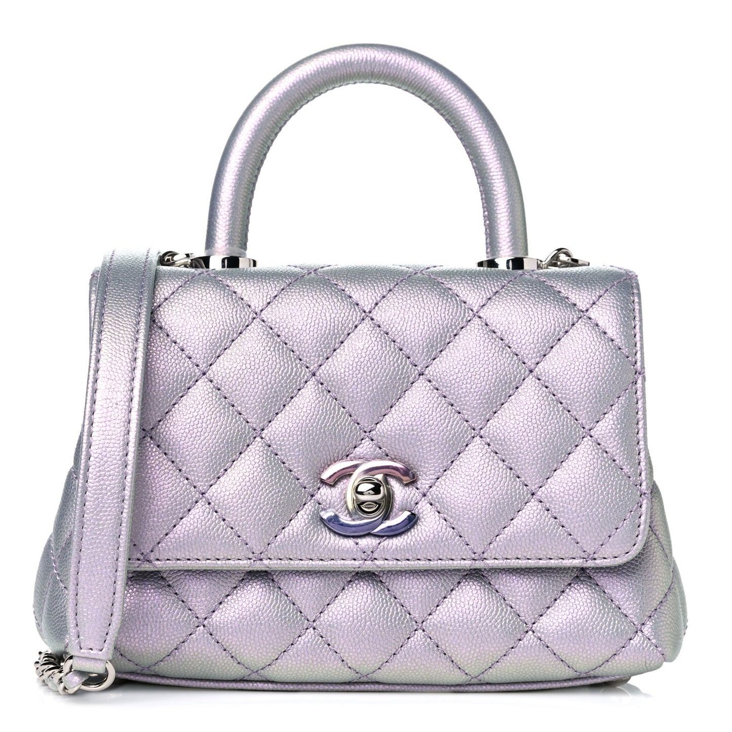 Iridescent Caviar Quilted Extra Mini Coco Handle Flap Purple