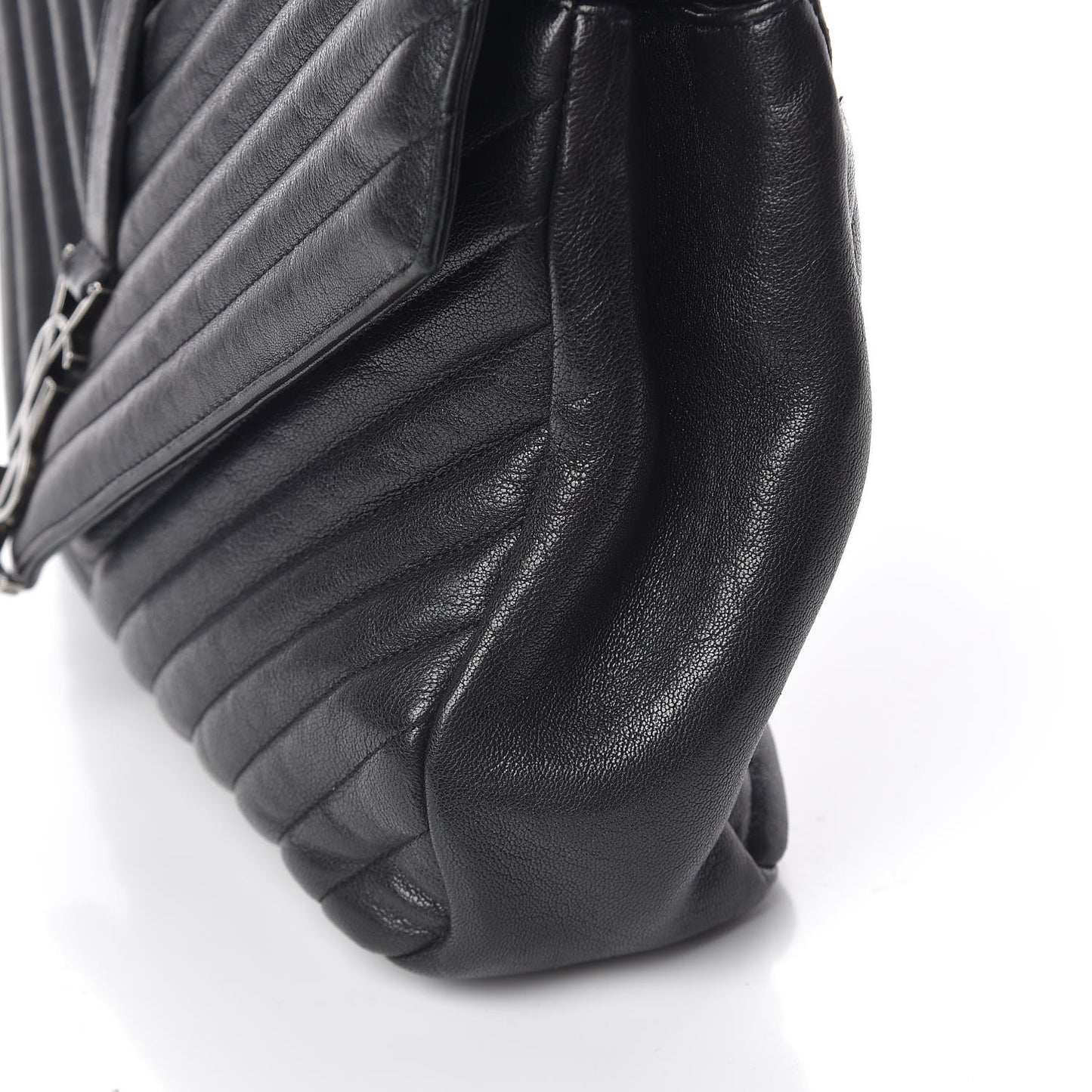 Sheepskin Matelasse Chevron Monogram Large College Satchel Black
