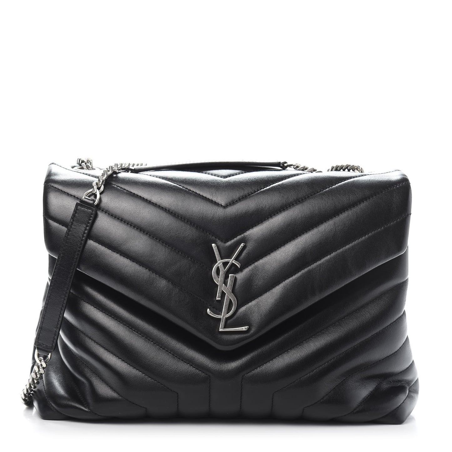 Calfskin Y Quilted Monogram Medium Loulou Chain Satchel Black
