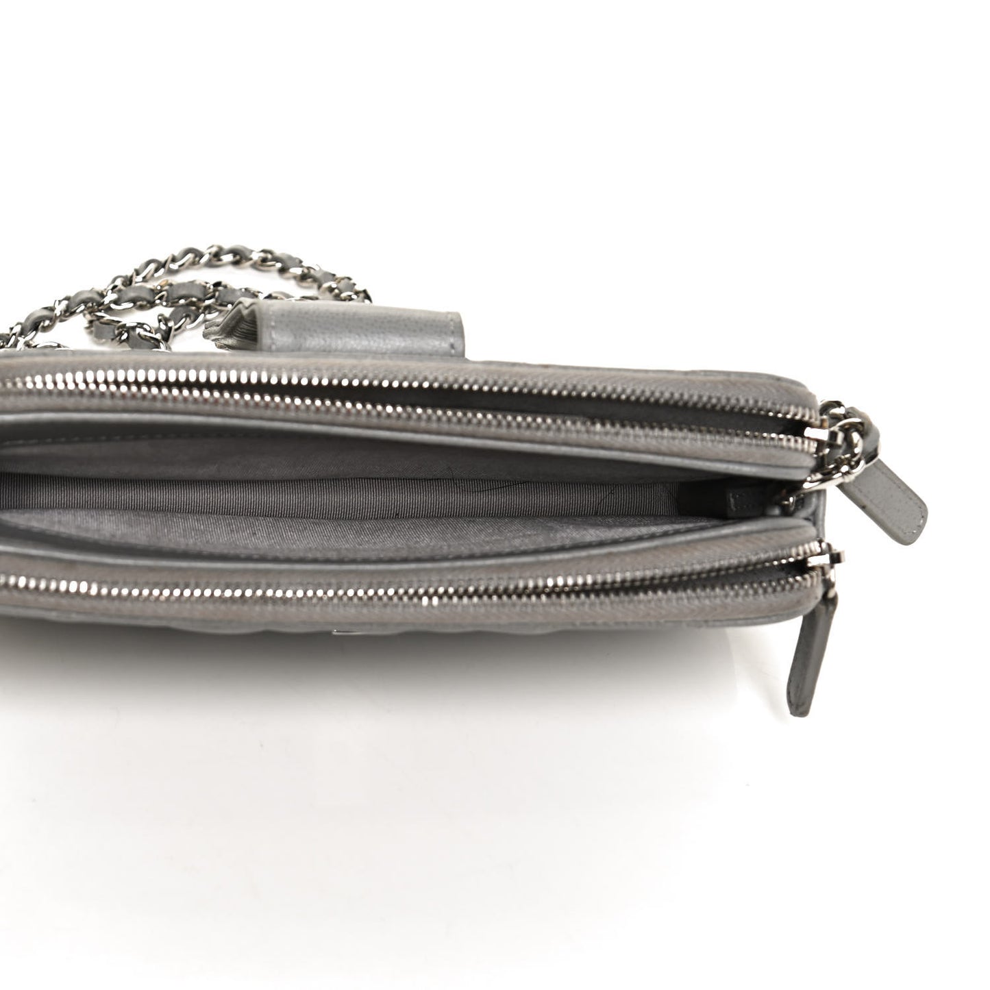 Grained Calfskin Quilted CC Box Clutch With Chain Grey
