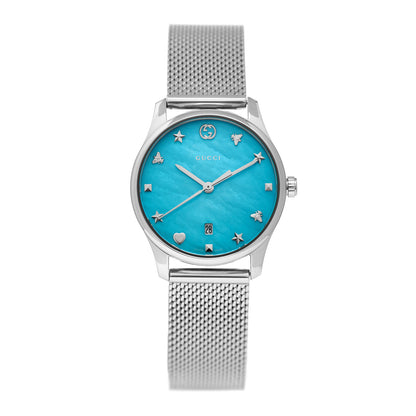 Gucci Stainless Steel Turquoise Mother of Pearl 29mm G-Timeless Charm Quartz Watch 1 of 5