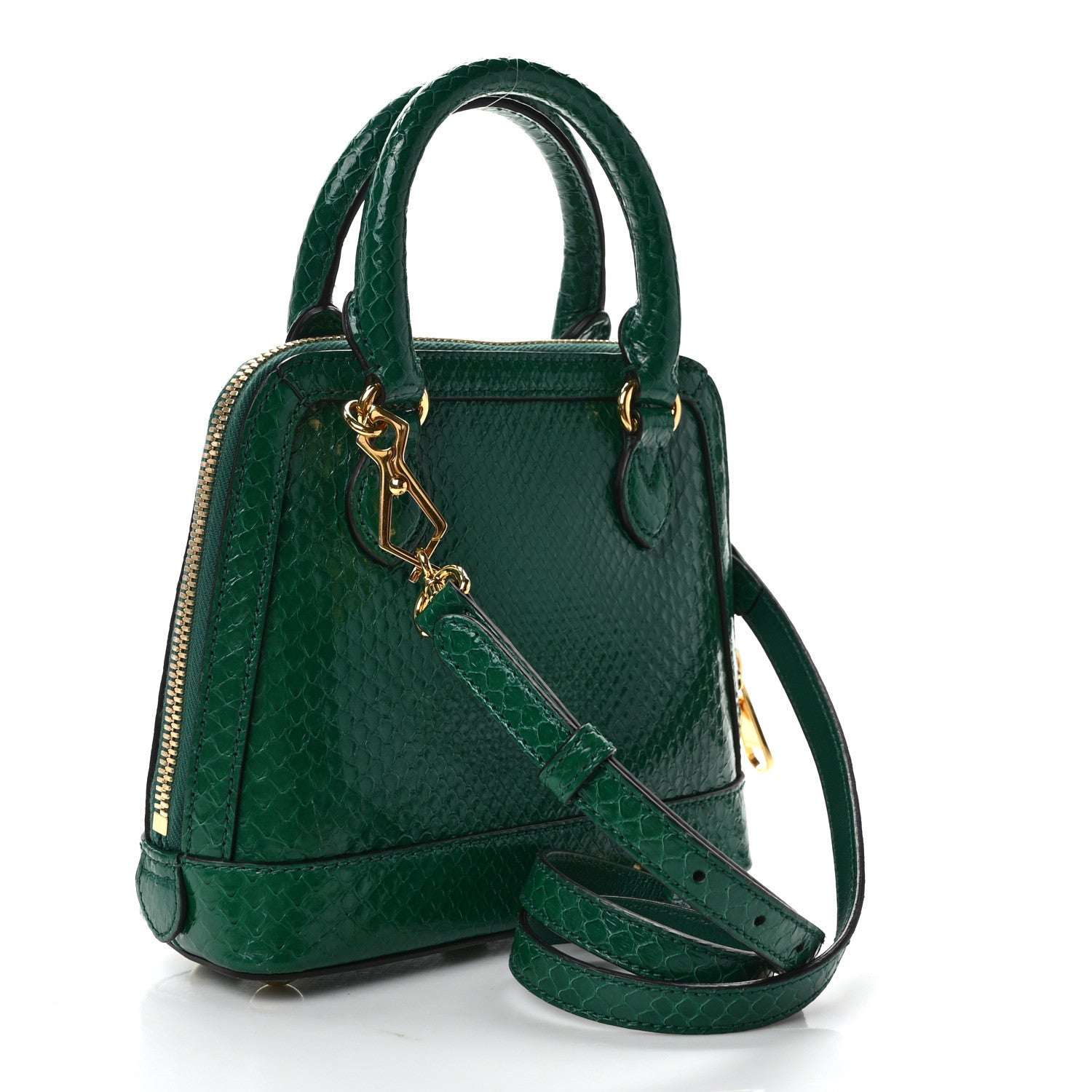Gucci Shiny Snakeskin Mini Horsebit 1955 Top Handle Bag Emerald 3 of 10
