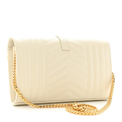 Saint Laurent Grain De Poudre Mixed Matelasse Triquilt Monogram Chain Wallet Crema Soft 3 of 9