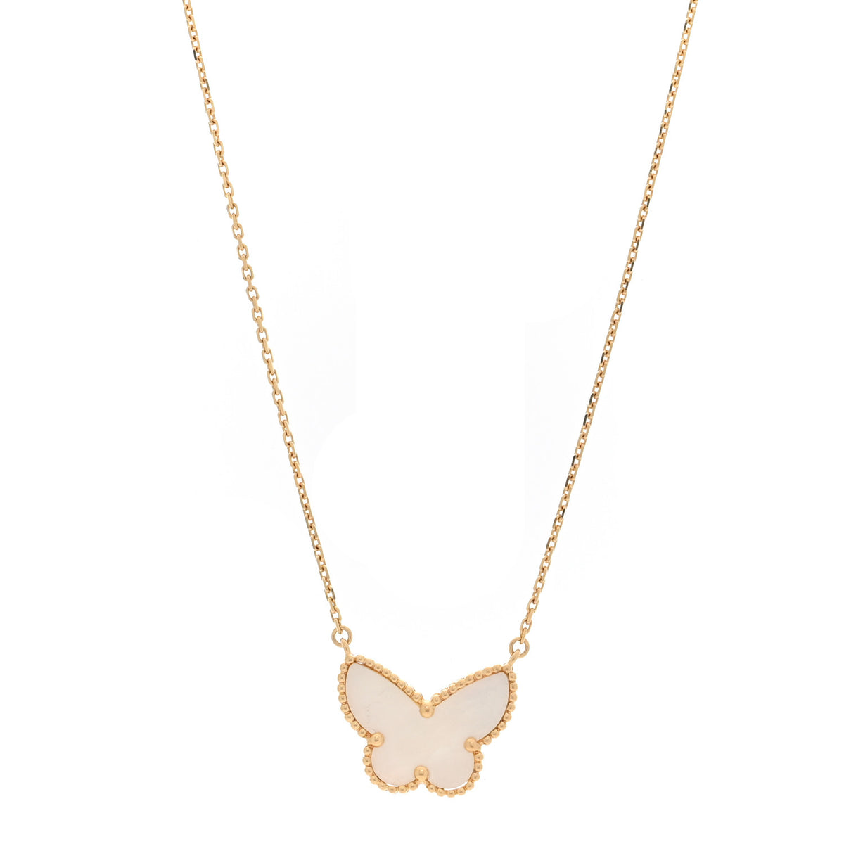 Van Cleef & Arpels 18k Yellow Gold Mother of Pearl Lucky Alhambra Butterfly Pendant Necklace 1 of 4