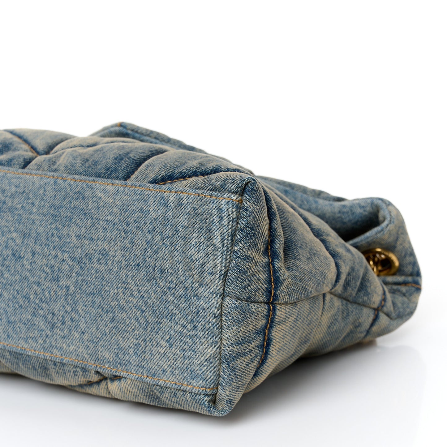 Denim Quilted Small Loulou Puffer Monogram Chain Satchel Blue Cinnamon