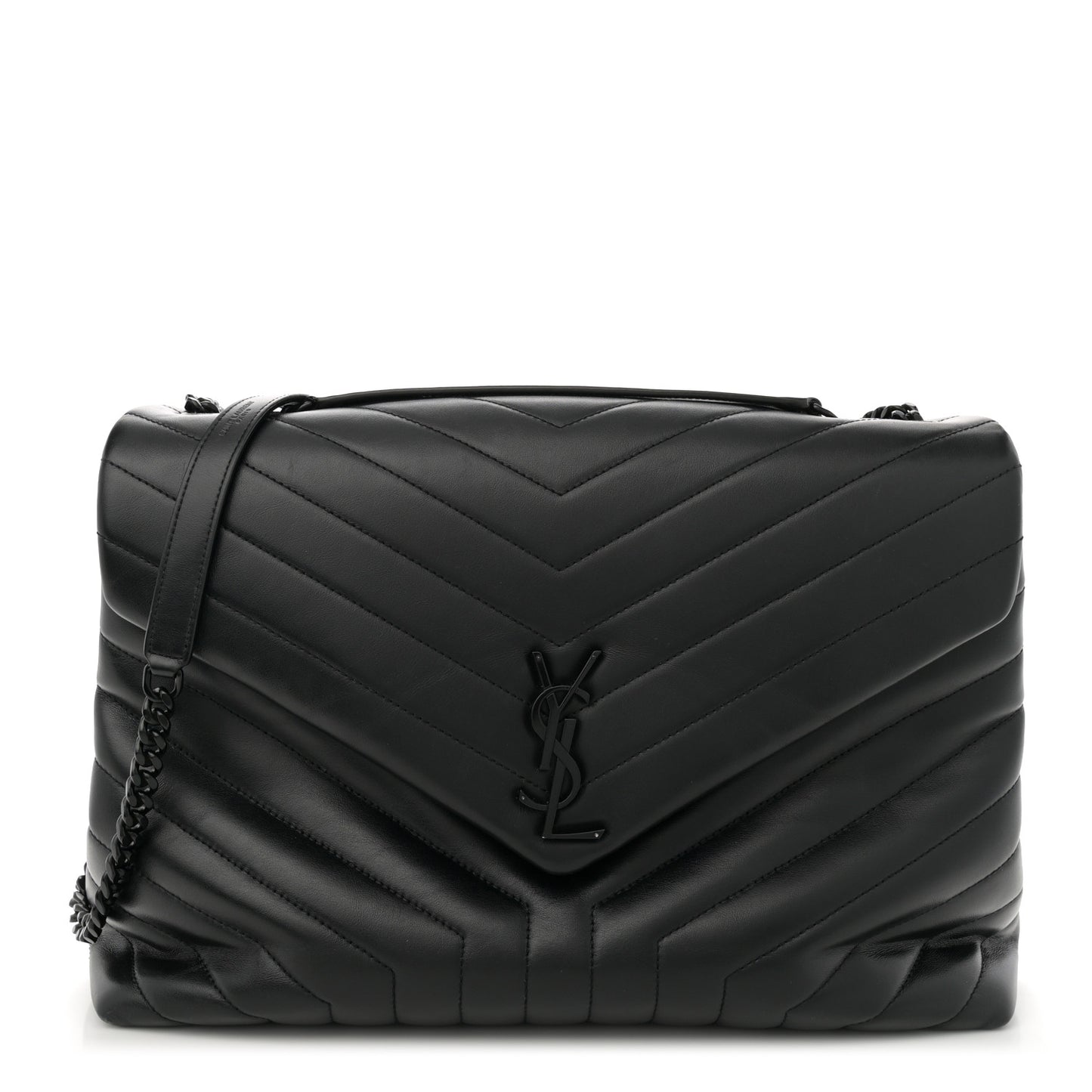 Calfskin Y Quilted Monogram Monochrome Large Loulou Chain Satchel Black
