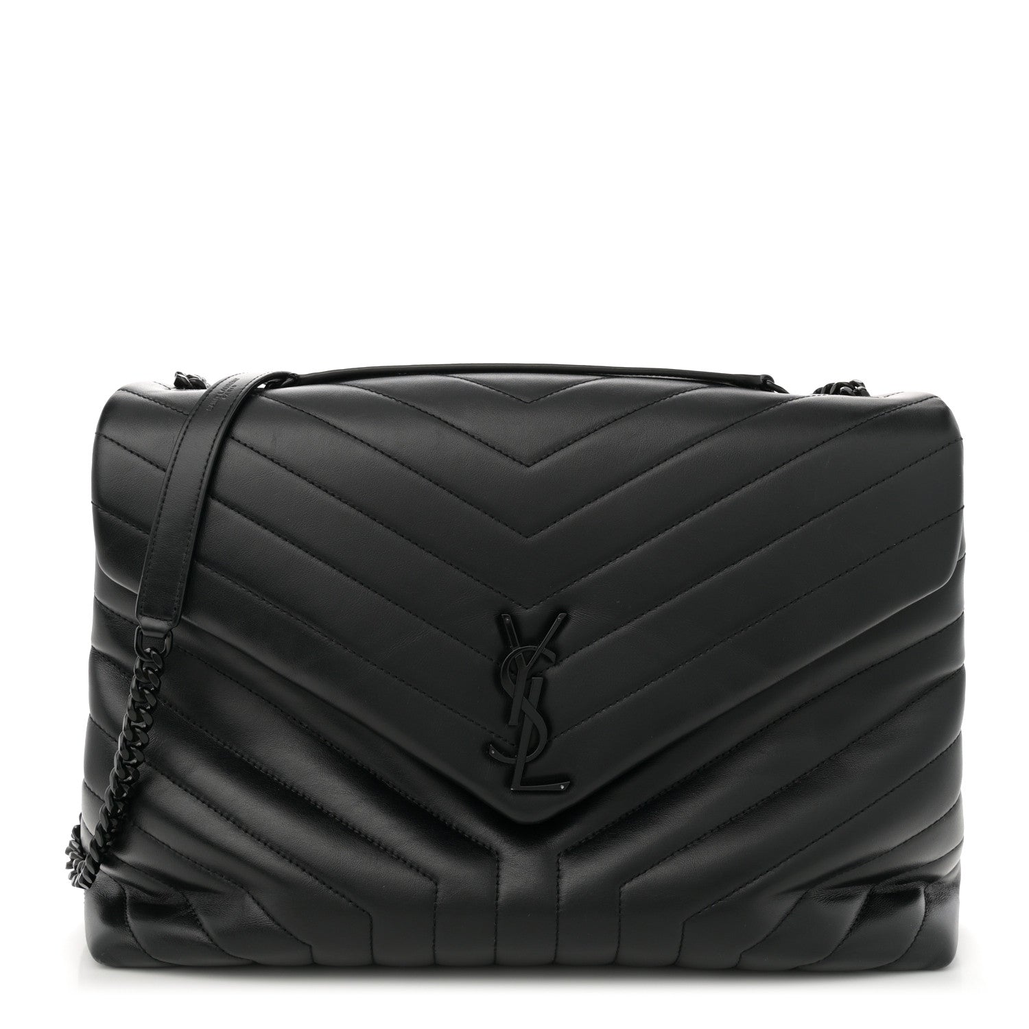 Saint Laurent Calfskin Y Quilted Monogram Monochrome Large Loulou Chain Satchel Black 1 of 13