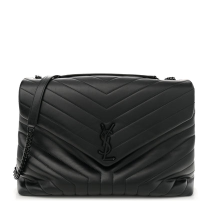 Saint Laurent Calfskin Y Quilted Monogram Monochrome Large Loulou Chain Satchel Black 1 of 13