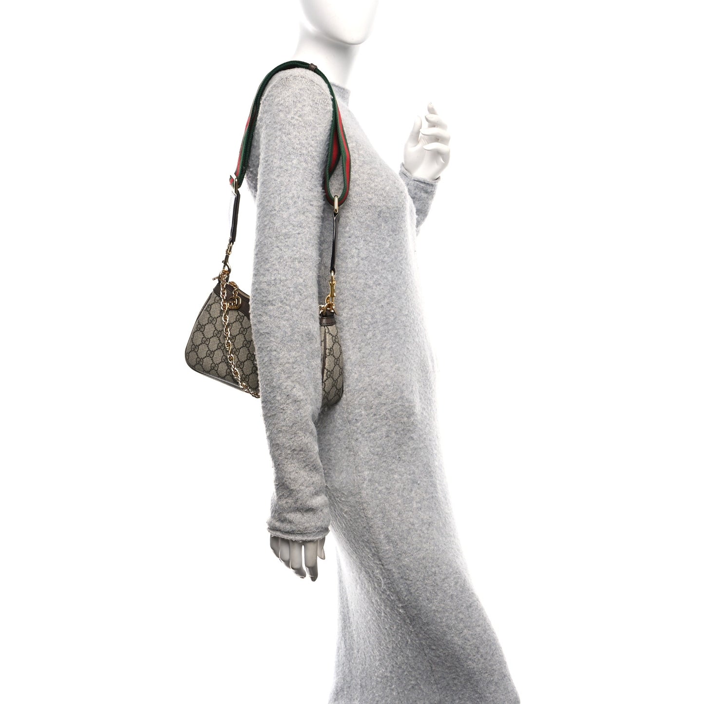GG Supreme Monogram Textured Dollar Calfskin Web Small Ophidia GG Handbag Beige Ebony New Acero