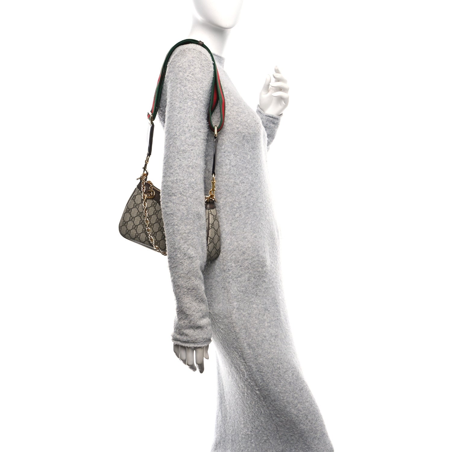 Gucci GG Supreme Monogram Textured Dollar Calfskin Web Small Ophidia GG Handbag Beige Ebony New Acero 2 of 12