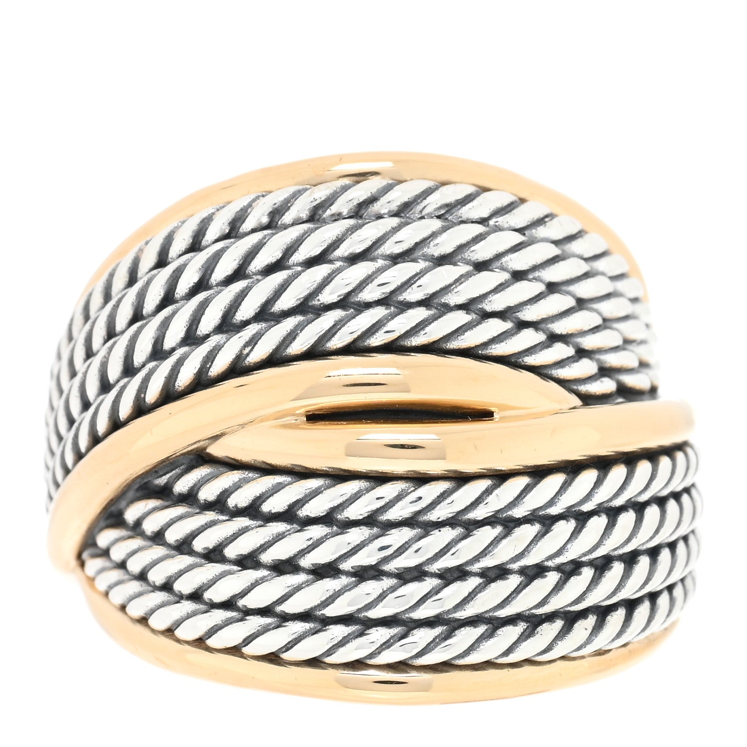 David Yurman Sterling Silver 18K Yellow Gold Origami Crossover Ring 53 6.5 1 of 4