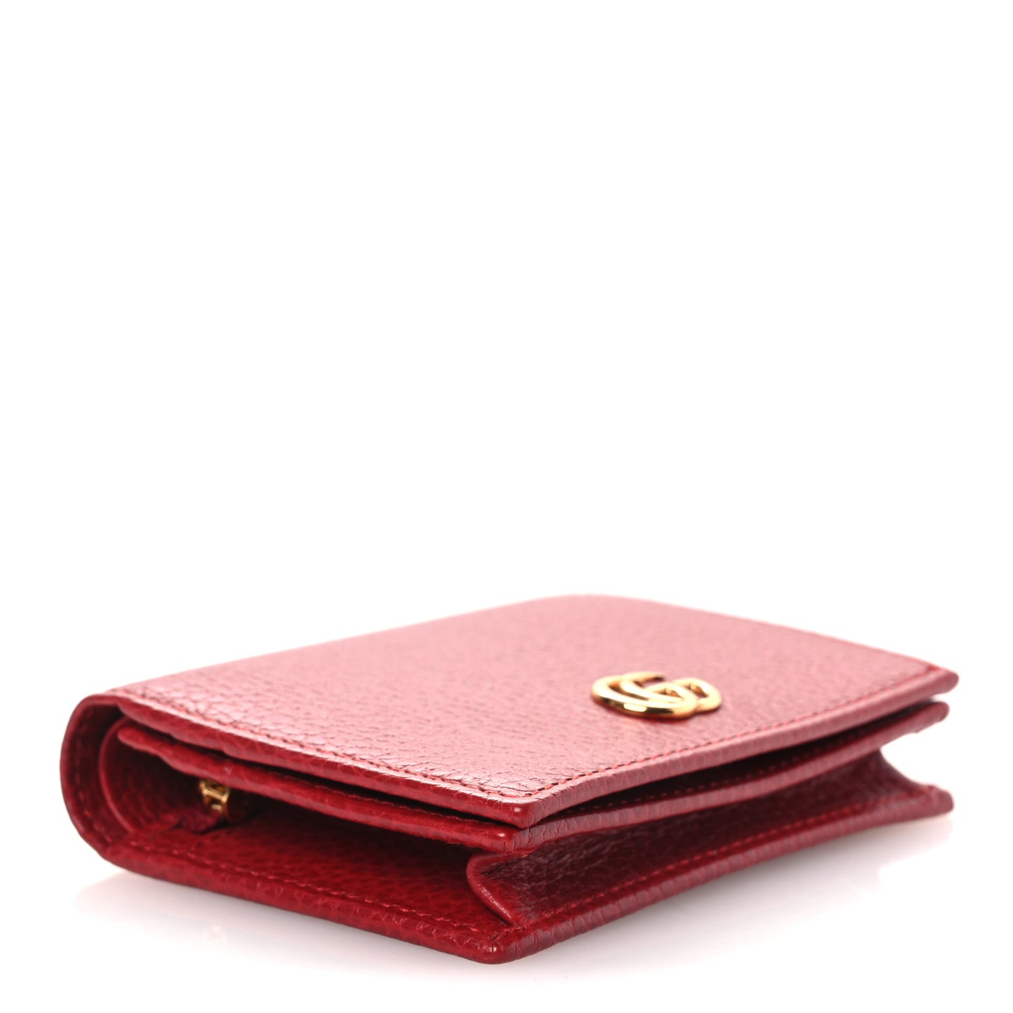 Pebbled Calfskin GG Marmont Card Case Hibiscus Red