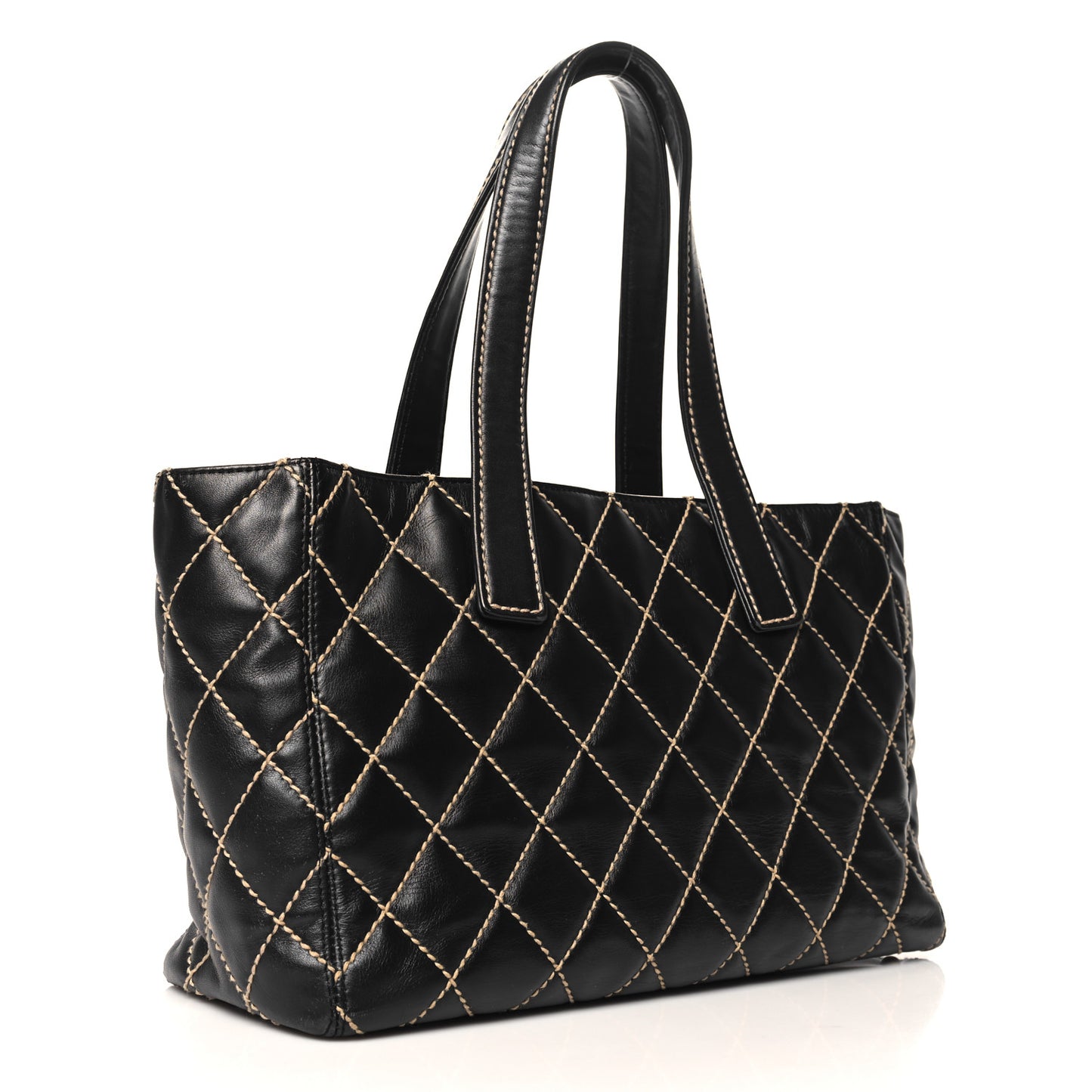 Calfskin Contrast Stitch Surpique Tote Black