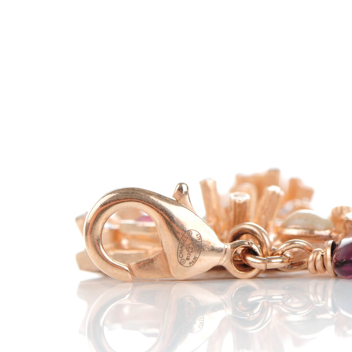 Chanel Pearl Beaded Crystal CC Bracelet Gold Pink 3 of 4