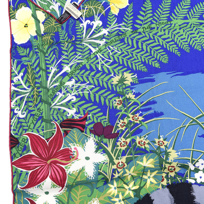 Hermes Cashmere Silk Tyger Tyger Shawl 140 Bleu Dur Vert Gris 2 of 6