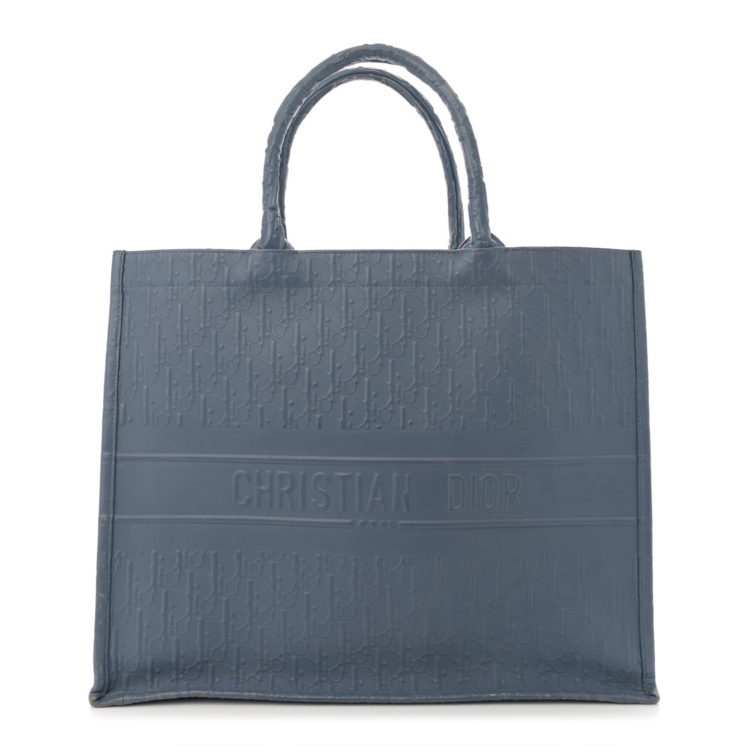 Christian Dior Oblique Calfskin Embossed Book Tote Denim Blue 1 of 14
