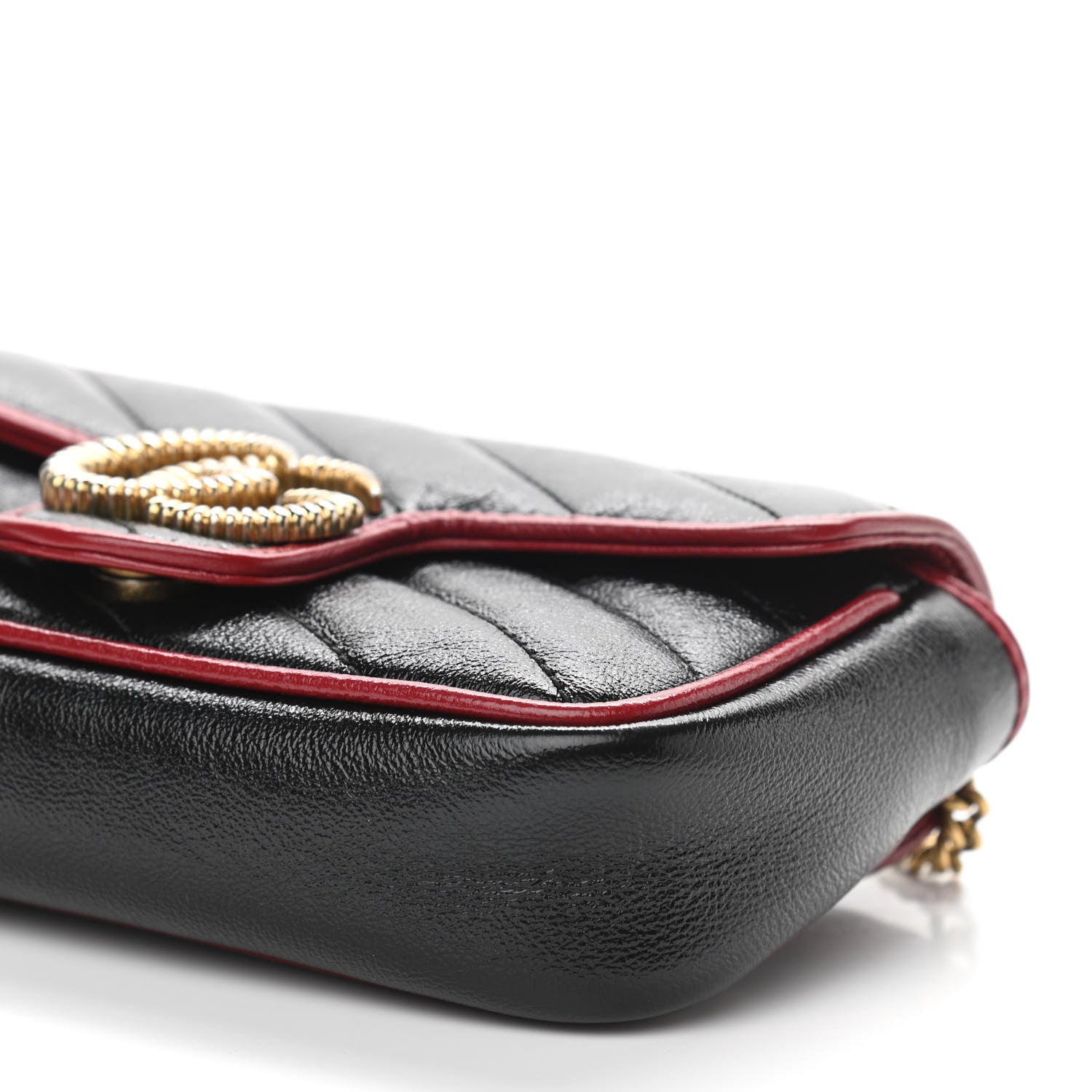 Gucci Vintage Effect Calfskin Matelasse Diagonal Super Mini Torchon GG Marmont Shoulder Bag Black Romantic Cherry 10 of 10