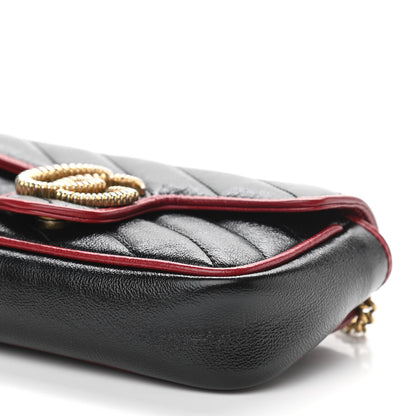 Gucci Vintage Effect Calfskin Matelasse Diagonal Super Mini Torchon GG Marmont Shoulder Bag Black Romantic Cherry 10 of 10