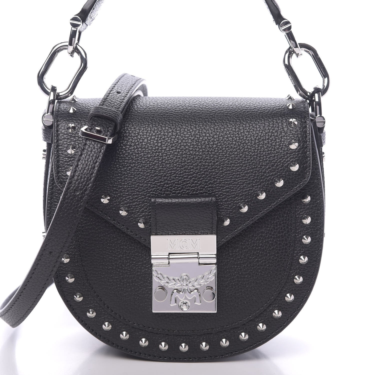 MCM Calfskin Mini Patricia Studded Crossbody Bag Black 10 of 10