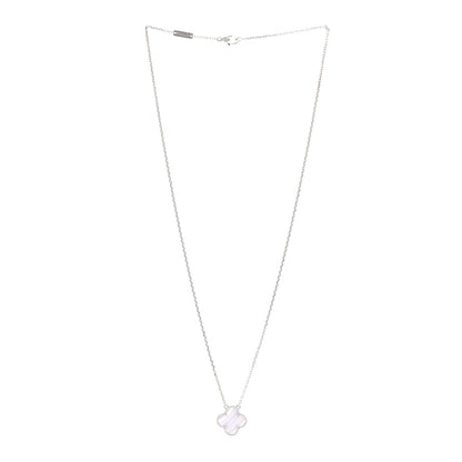 Van Cleef & Arpels 18K White Gold Chalcedony Vintage Alhambra Pendant Necklace 3 of 5