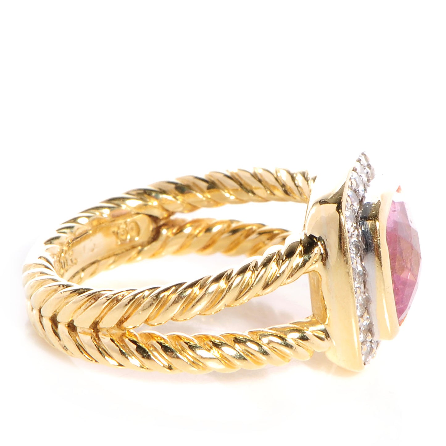 18K Yellow Gold Diamond Pink Tourmaline 7mm Petite Albion Ring 47 4