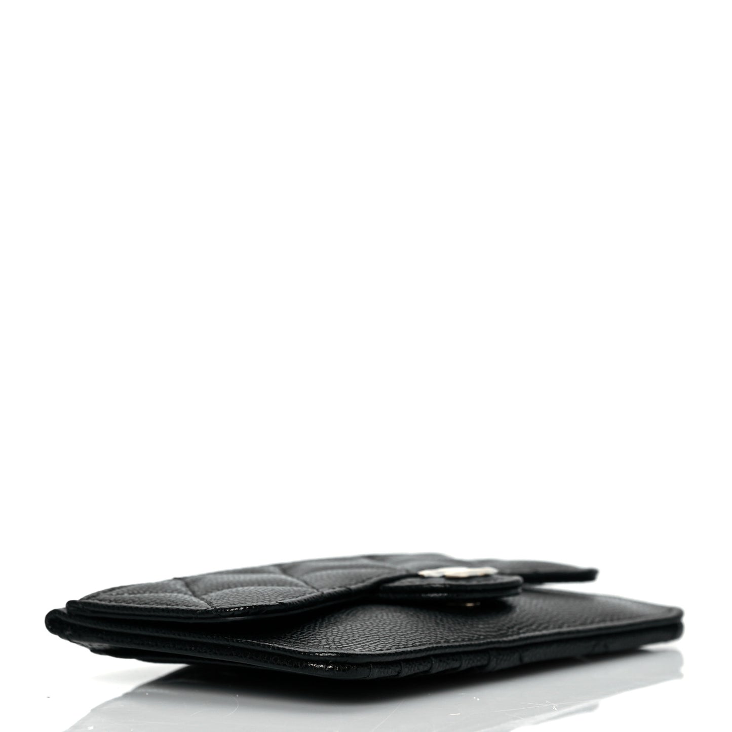 Caviar Quilted Flap Zip Card Holder Black