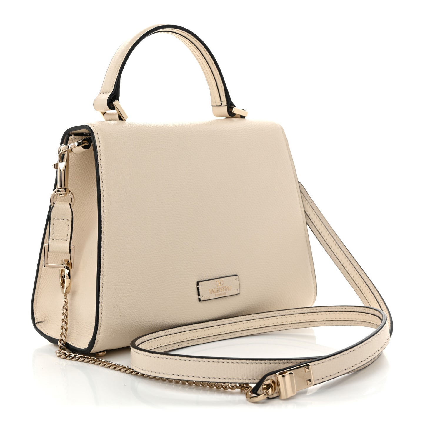 Grainy Calfskin Swarovski Crystal Embellished Small VSling Top Handle Bag Light Ivory