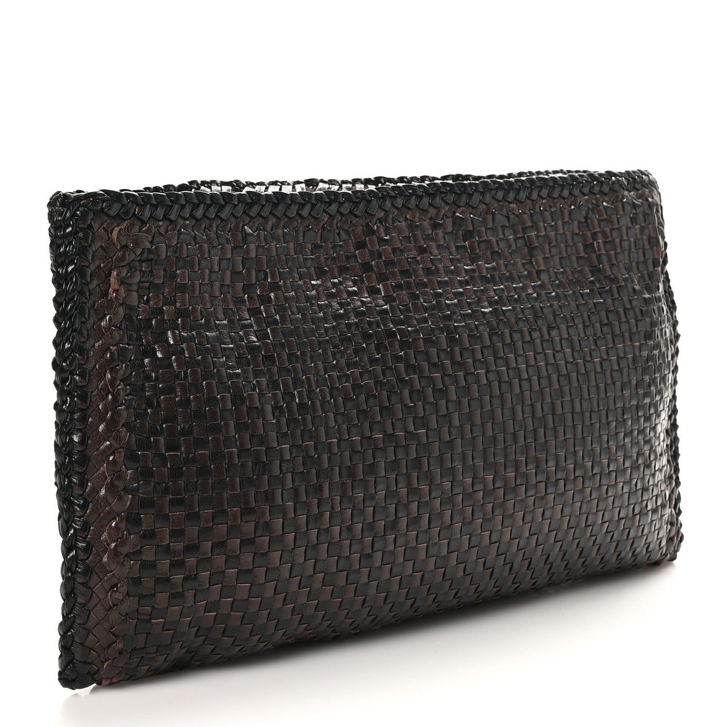 Prada Goatskin Woven Zip Clutch Moro Black 3 of 6