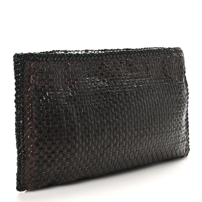 Prada Goatskin Woven Zip Clutch Moro Black 3 of 6