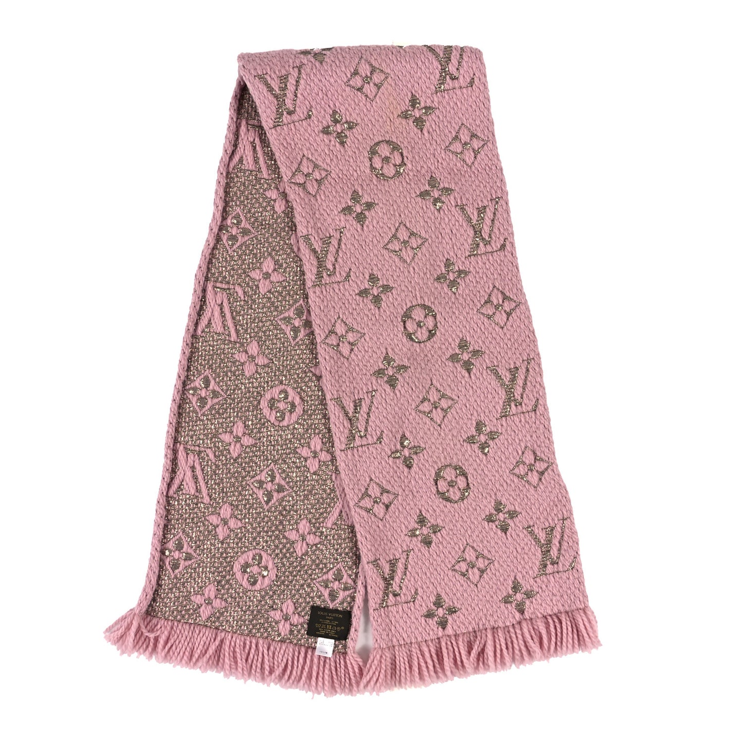 Wool Silk Logomania Shine Scarf Pink