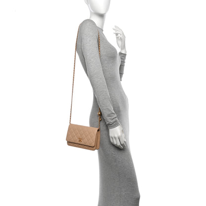 Chanel Lambskin Quilted CC Pearl Crush Wallet on Chain WOC Beige 2 of 12