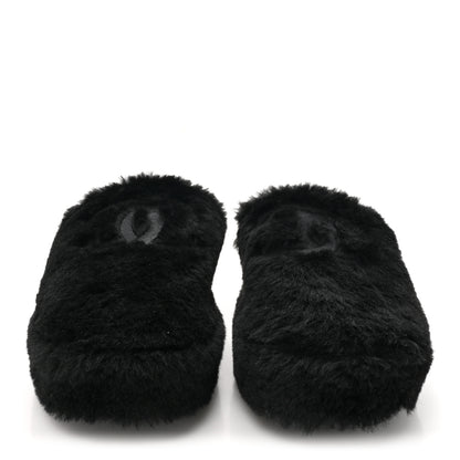 Chanel Shearling CC Flat Mules 38 Black 2 of 15