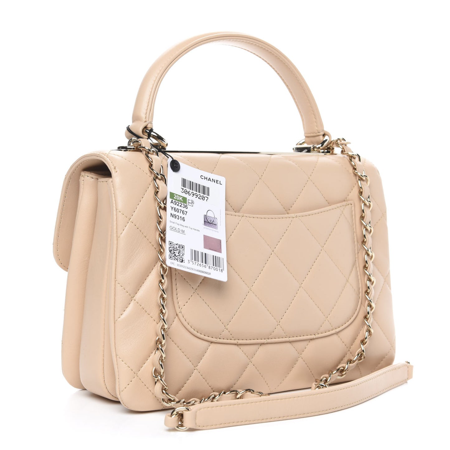 Lambskin Quilted Small Trendy CC Dual Handle Flap Bag Beige