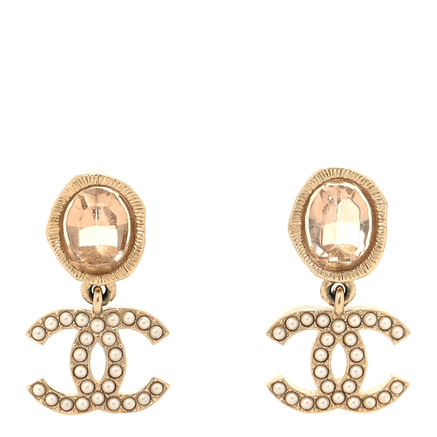 Crystal Pearl CC Drop Earrings Pink Gold