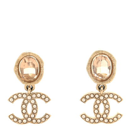 Chanel Crystal Pearl CC Drop Earrings Pink Gold 1 of 5