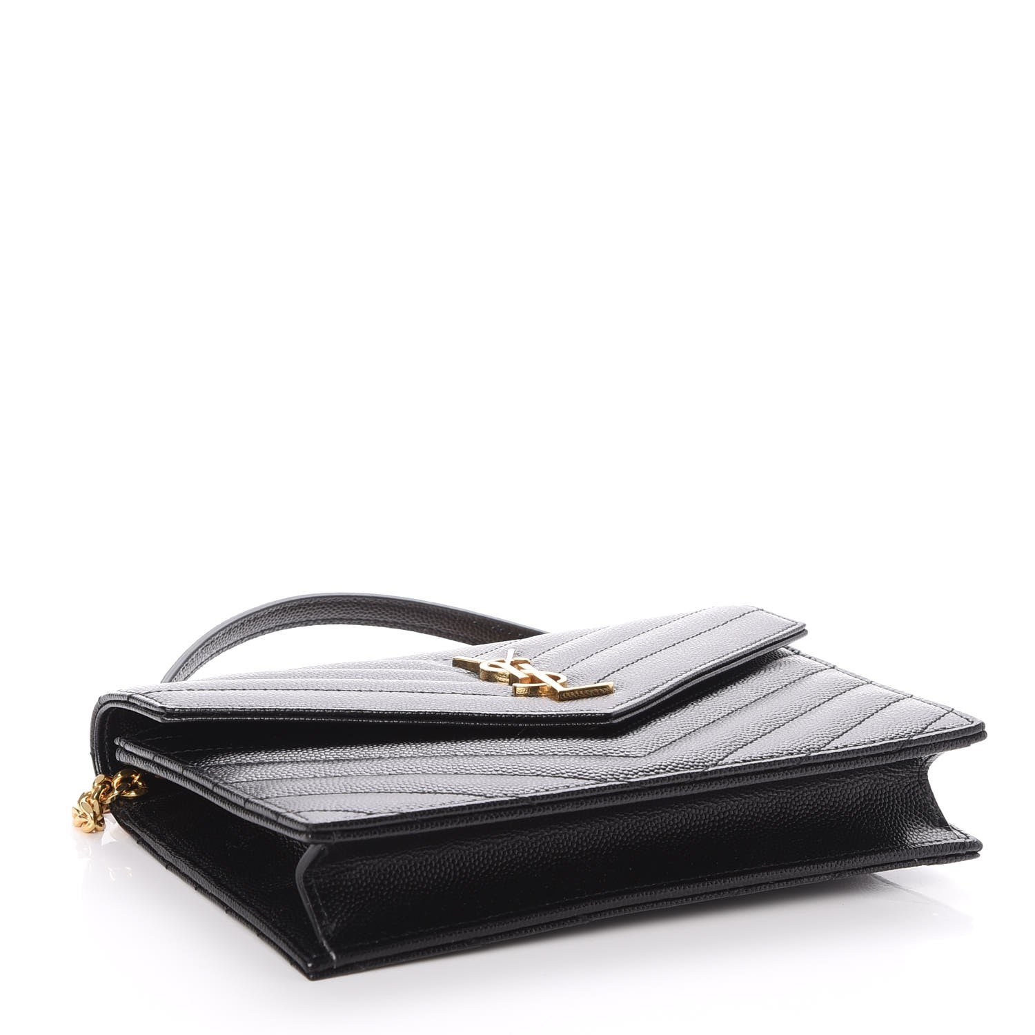 Saint Laurent Grain De Poudre Matelasse Chevron Monogram Envelope Chain Wallet Black 4 of 7