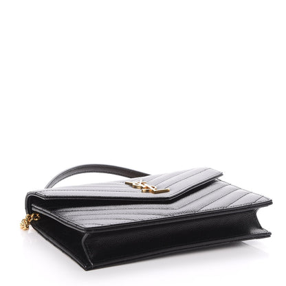 Saint Laurent Grain De Poudre Matelasse Chevron Monogram Envelope Chain Wallet Black 4 of 7