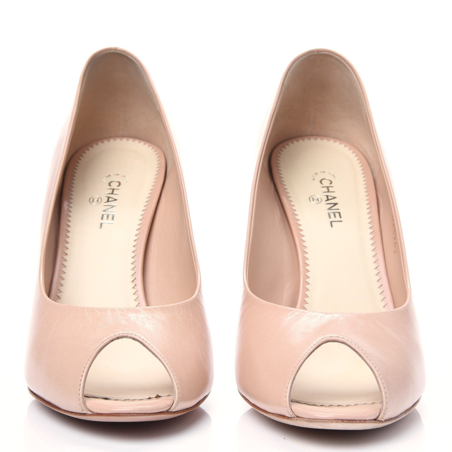 Lambskin Pearl Peep Toe Pumps 41 Light Beige