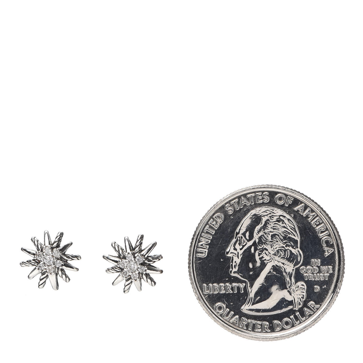 David Yurman Sterling Silver Diamond 10mm Starburst Earrings 2 of 4