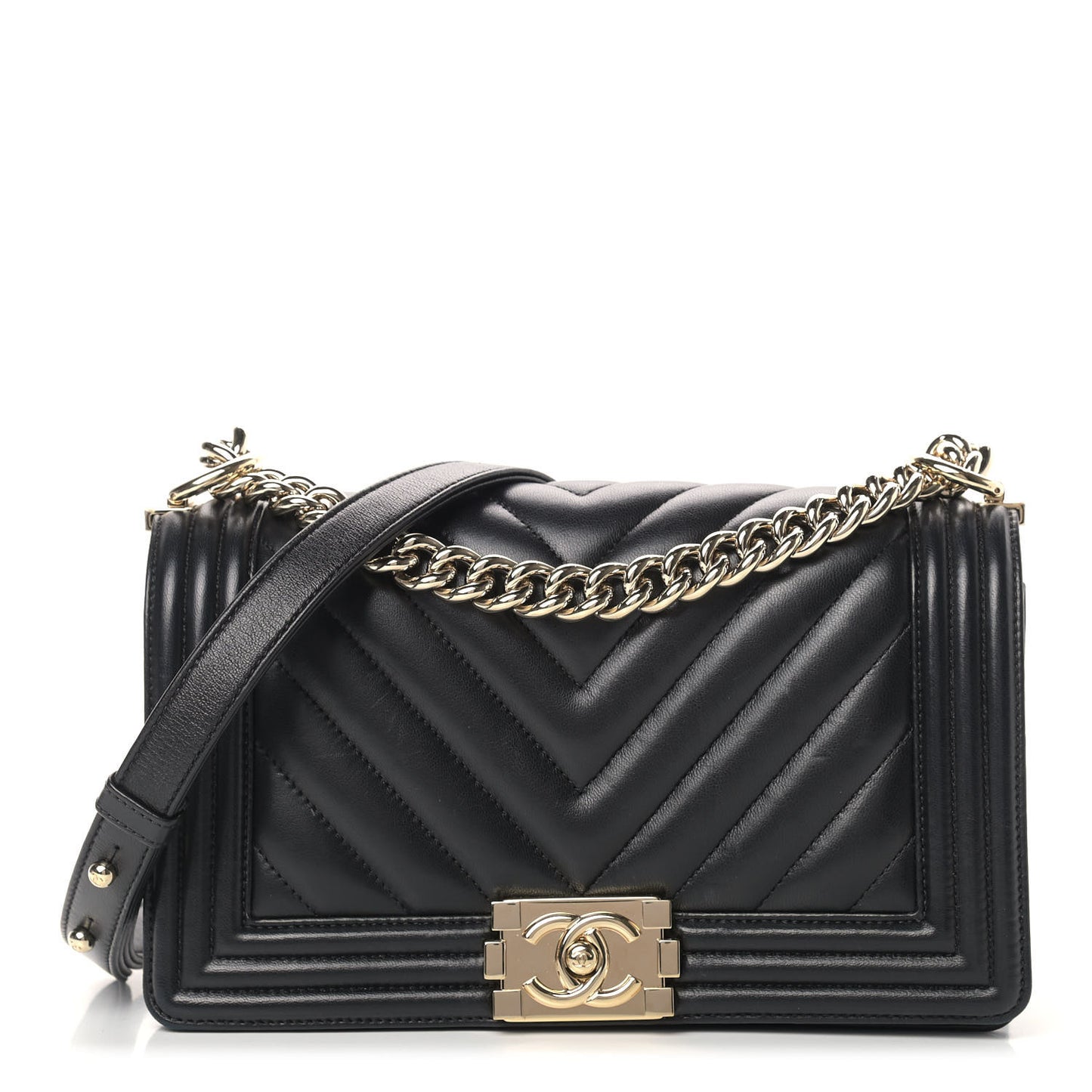 Lambskin Chevron Quilted Medium Boy Flap Black